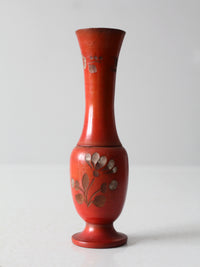 vintage red floral hand carved wood vase