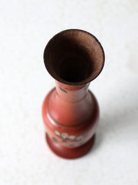 vintage red floral hand carved wood vase