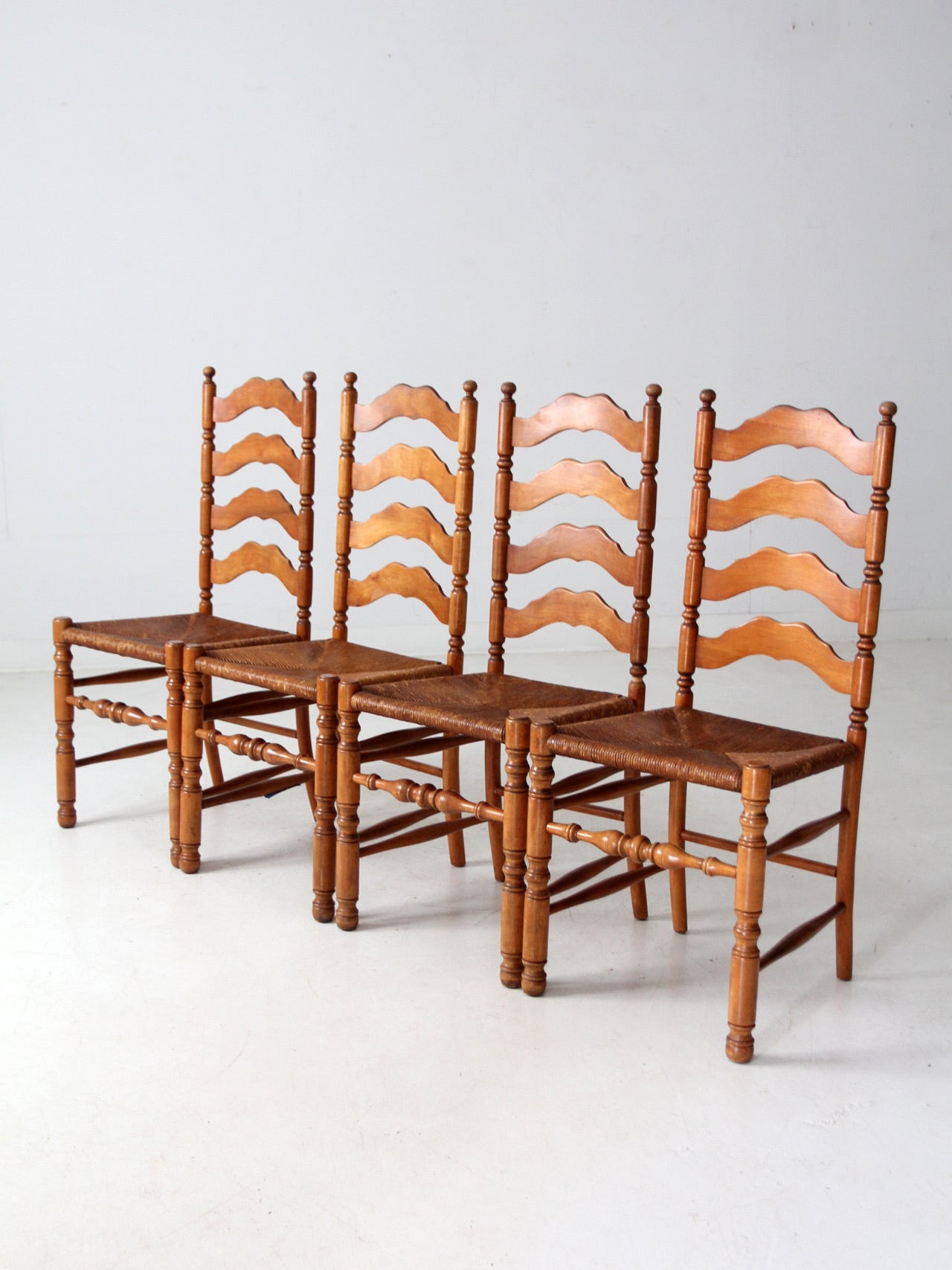 vintage rush seat ladder back dining chairs set of 4