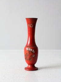 vintage red floral hand carved wood vase