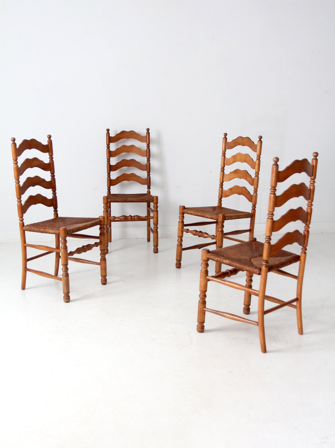 vintage rush seat ladder back dining chairs set of 4