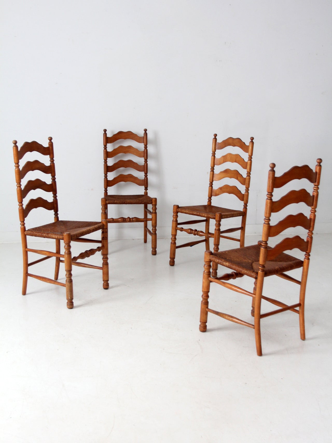 vintage rush seat ladder back dining chairs set of 4