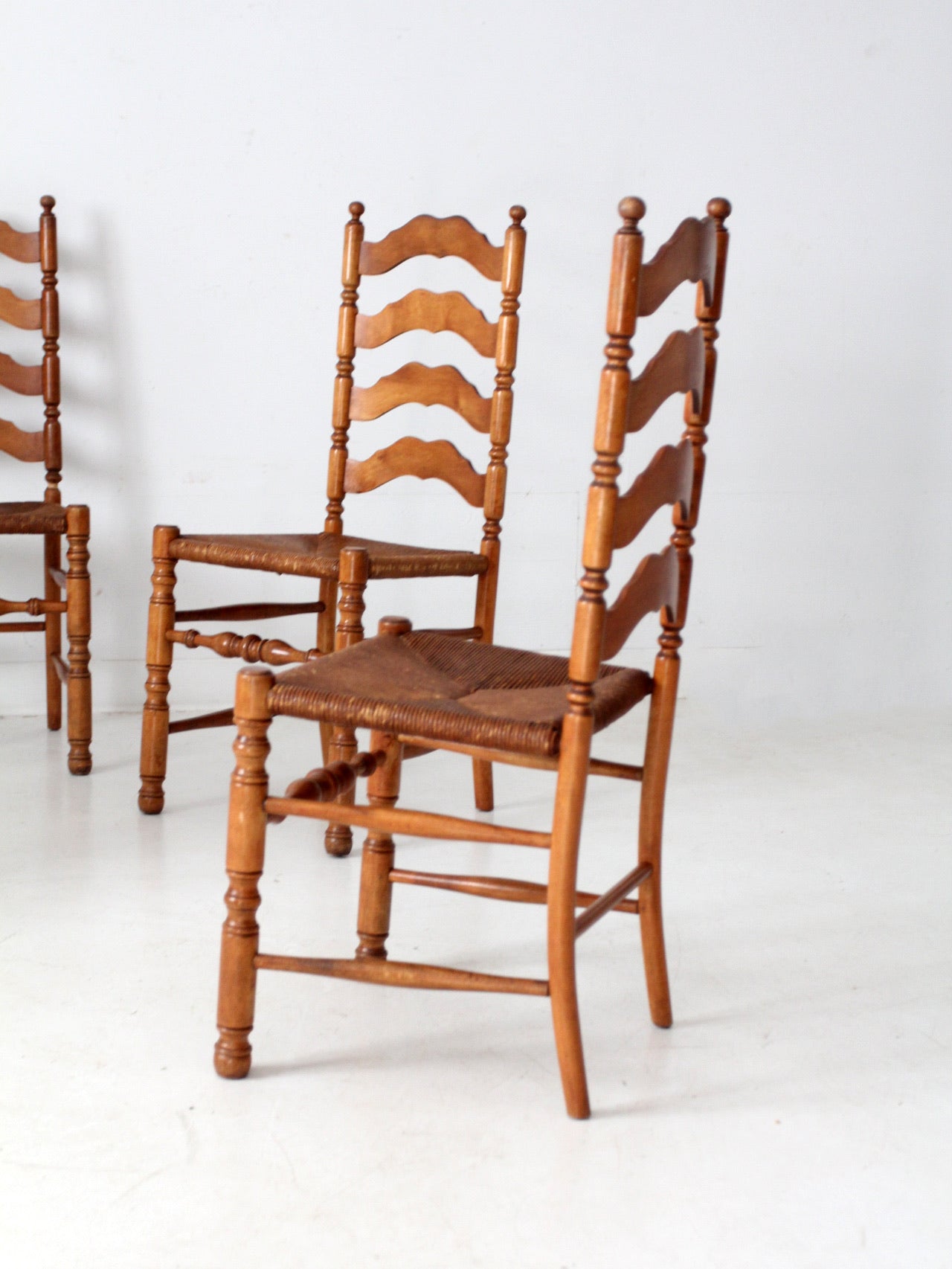 vintage rush seat ladder back dining chairs set of 4