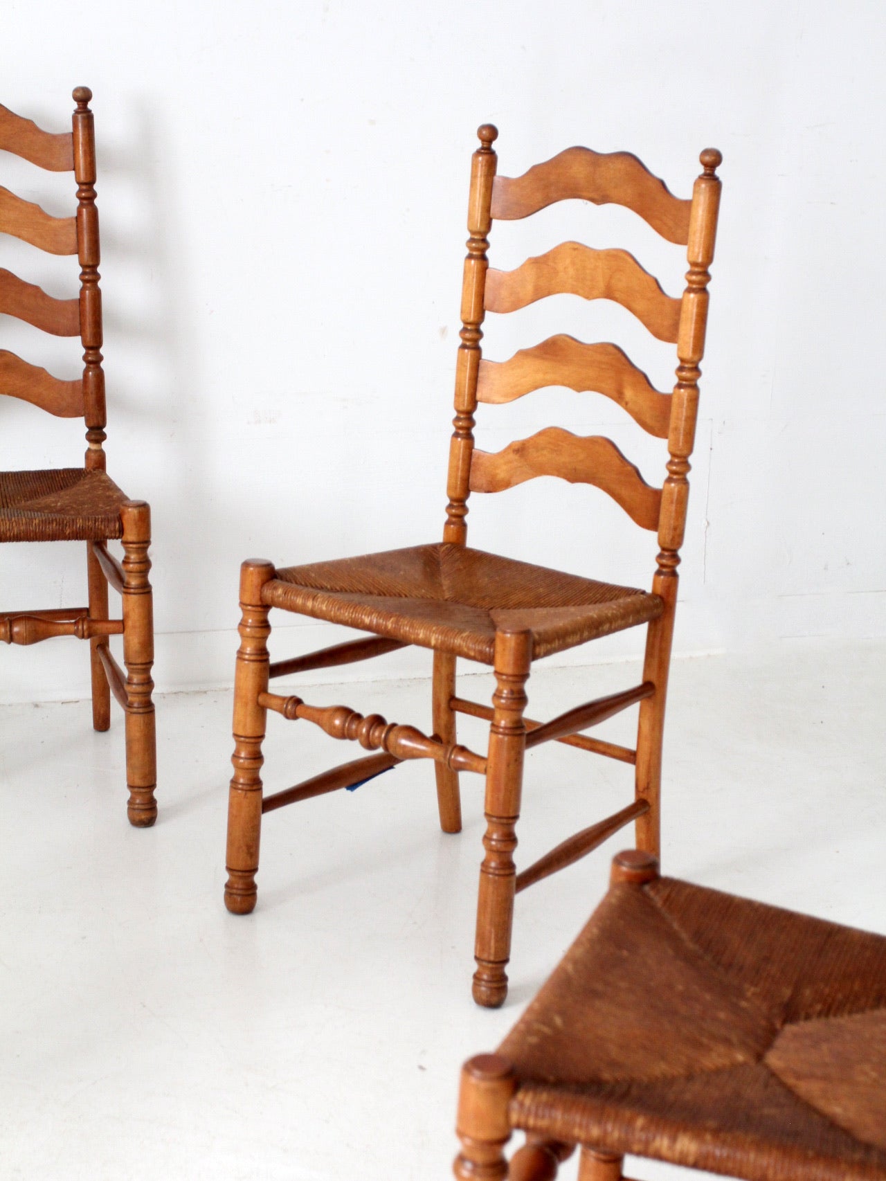 vintage rush seat ladder back dining chairs set of 4