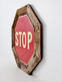 vintage Stop sign with barn wood frame