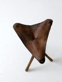 vintage leather three leg traveling stool
