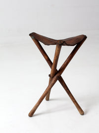 vintage leather three leg traveling stool