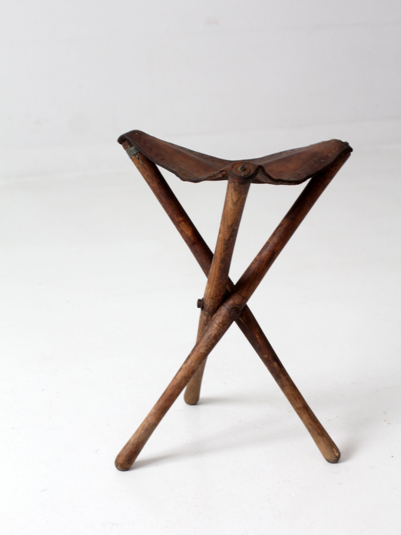 vintage leather three leg traveling stool