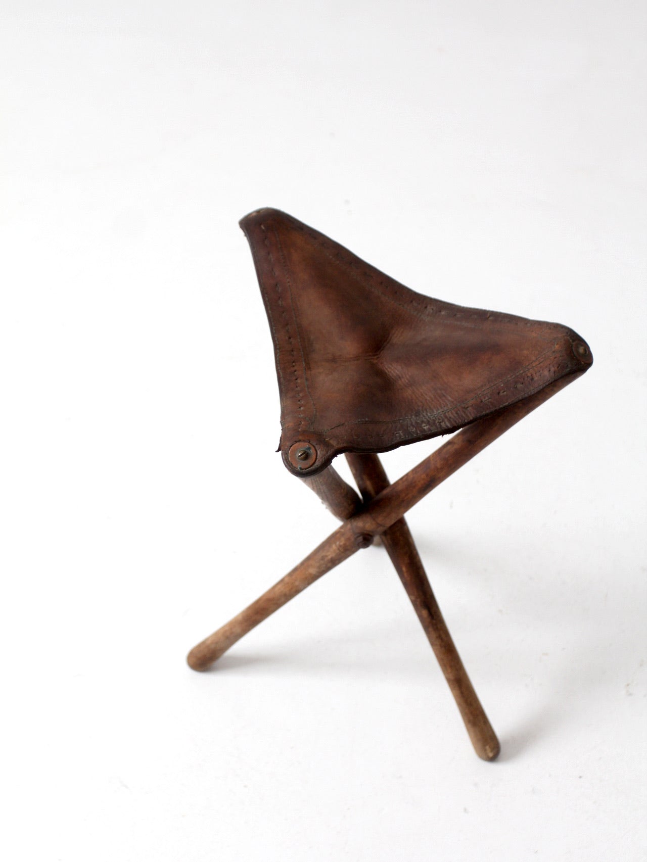 vintage leather three leg traveling stool