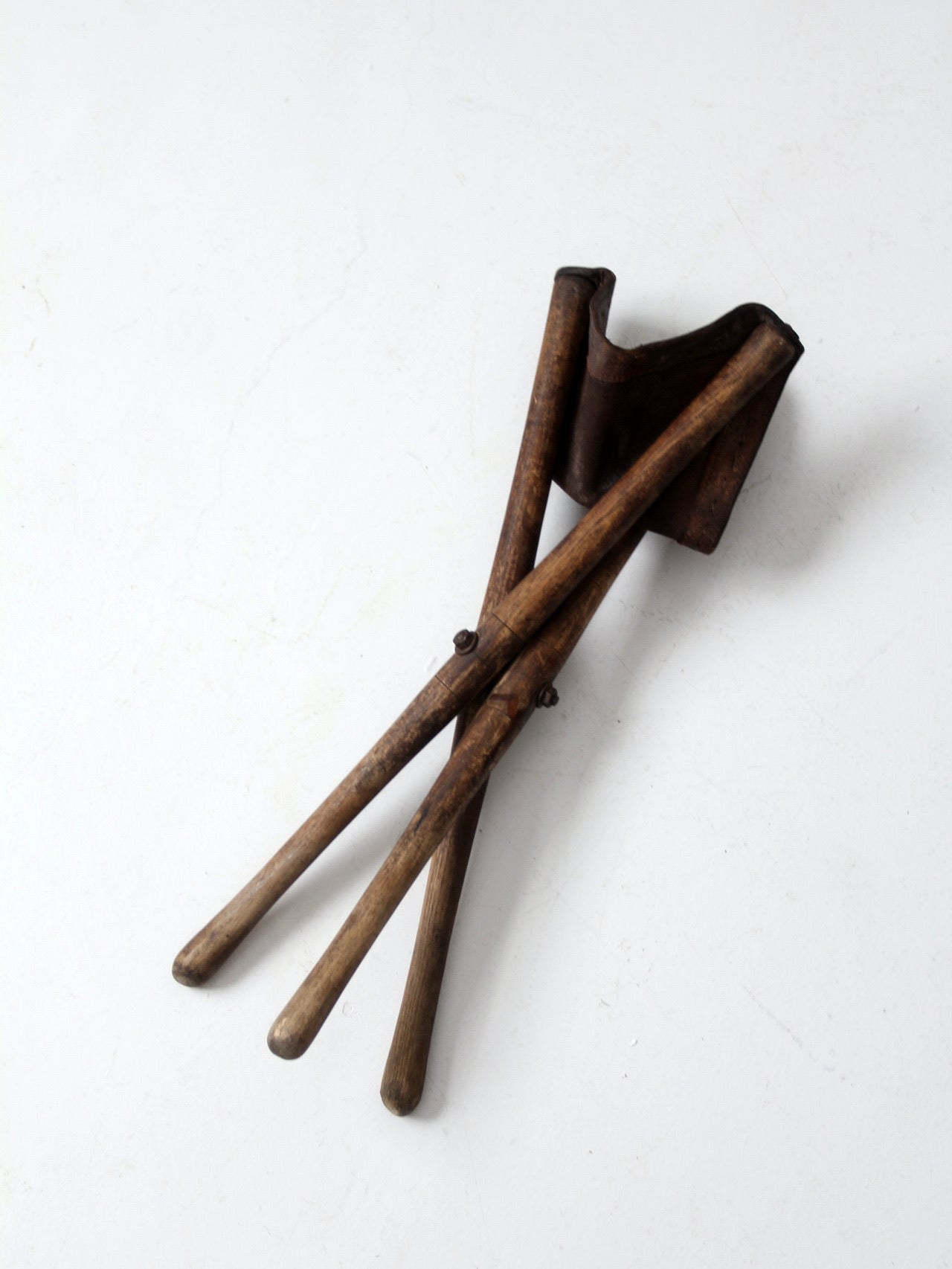 vintage leather three leg traveling stool