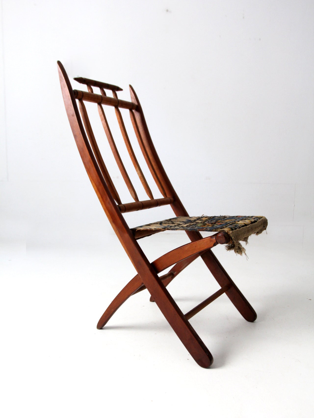 antique tapestry campaign folding chair