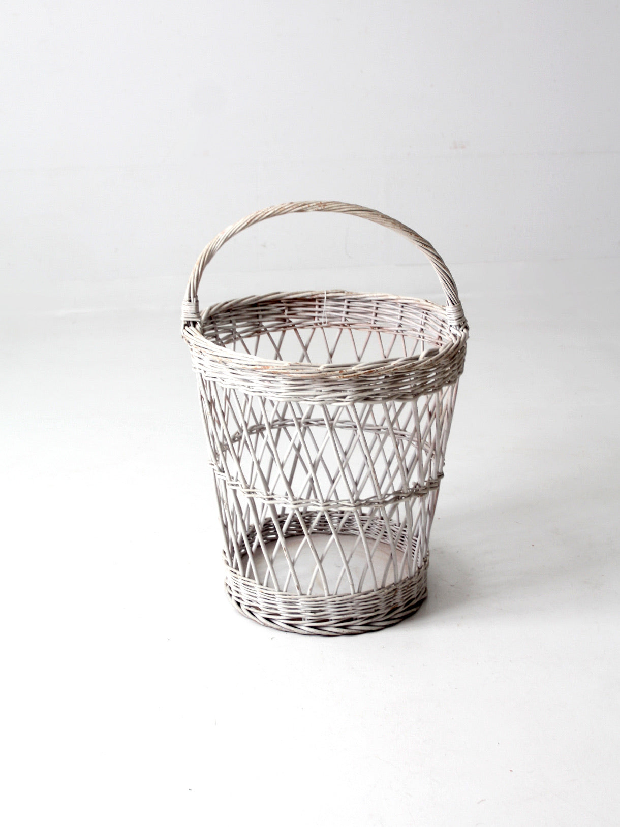 vintage white wicker harvest basket