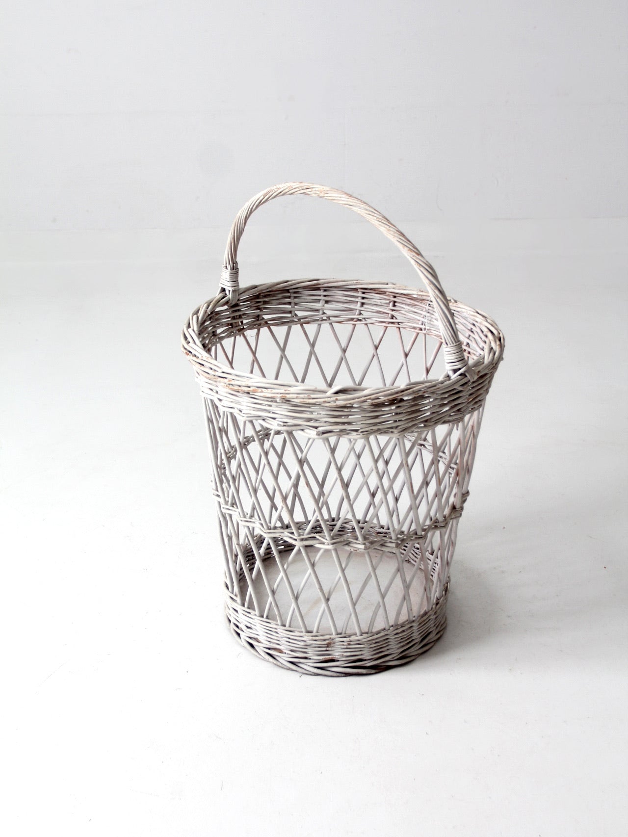 vintage white wicker harvest basket