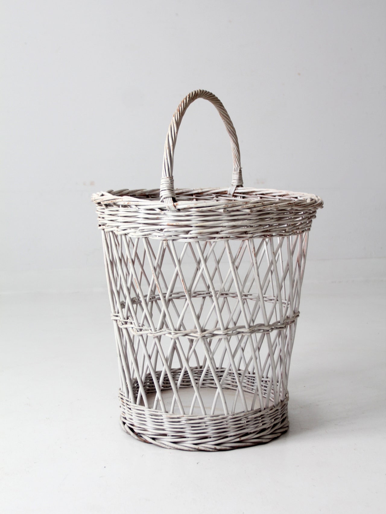 vintage white wicker harvest basket
