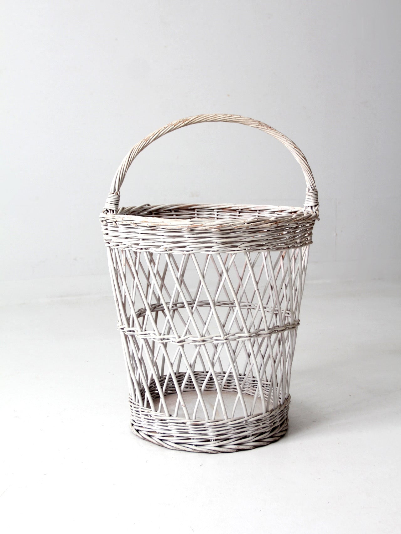 vintage white wicker harvest basket