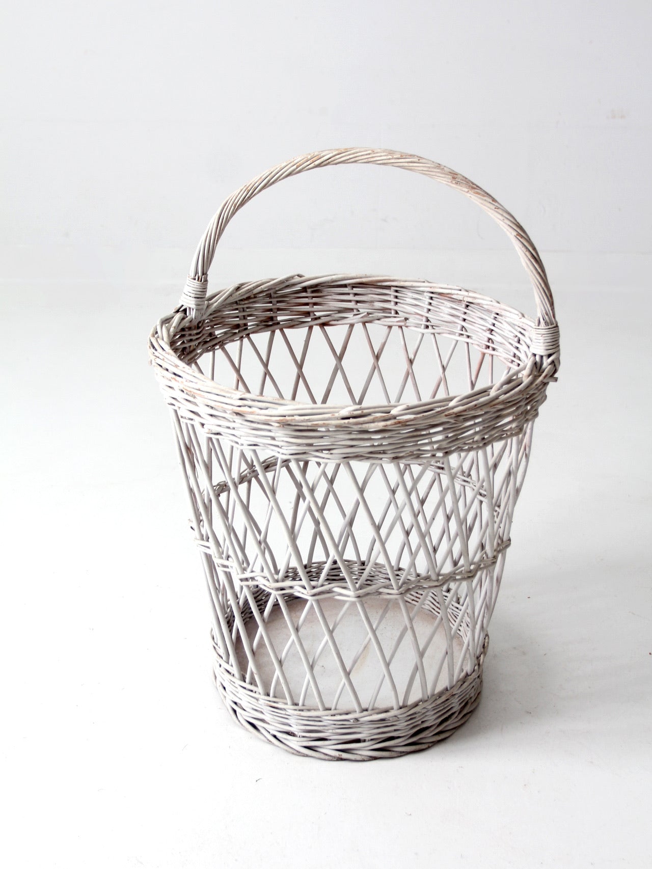 vintage white wicker harvest basket