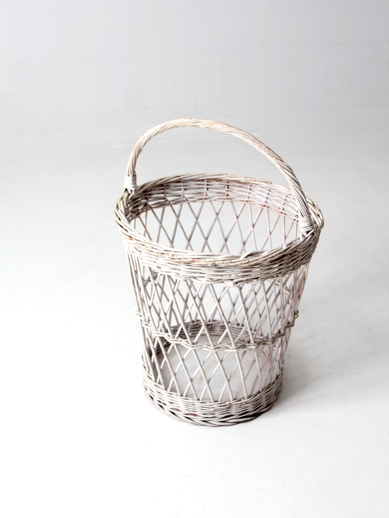 vintage white wicker harvest basket