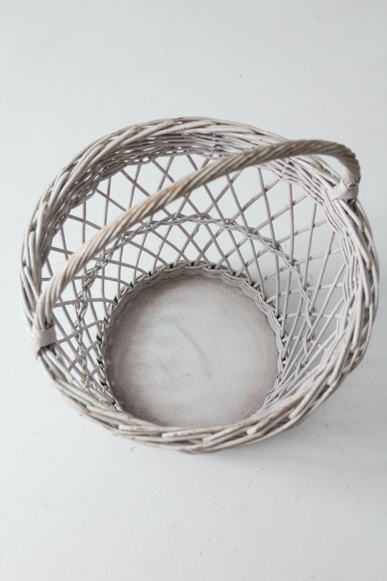 vintage white wicker harvest basket