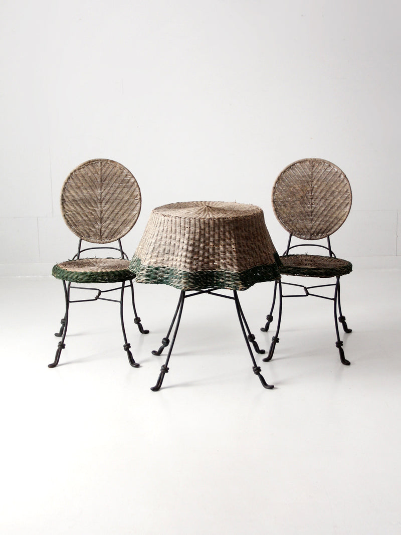 vintage wicker bistro table and chairs set