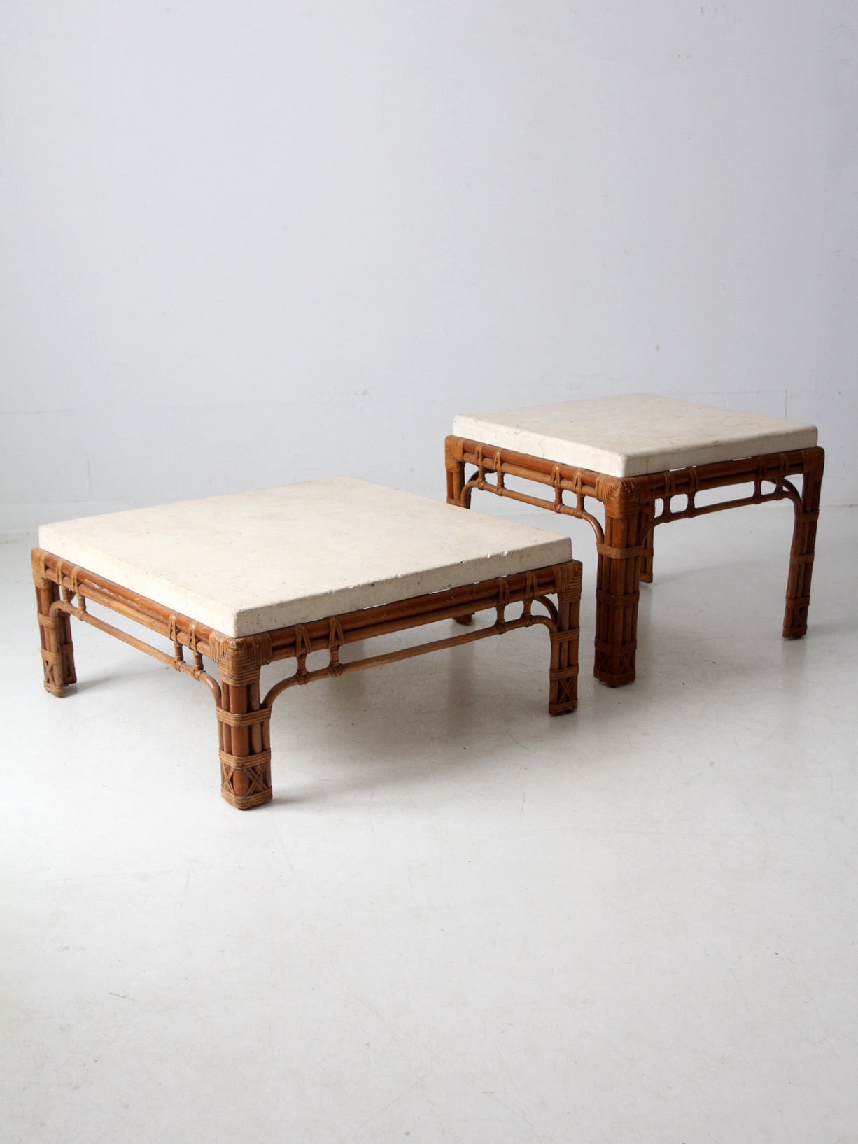 vintage stone and rattan table set