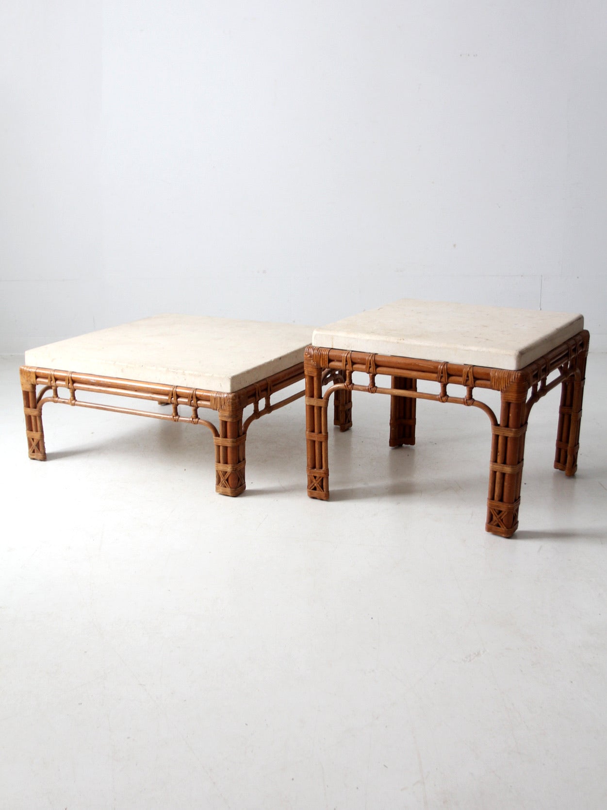 vintage stone and rattan table set