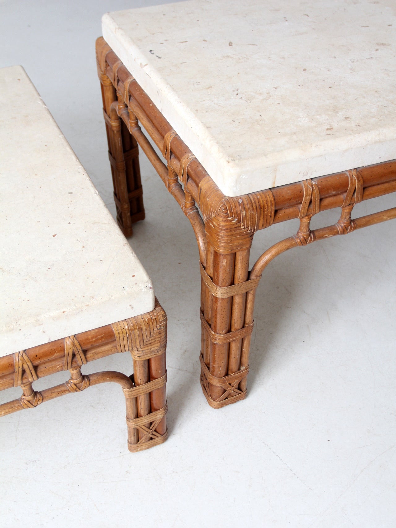 vintage stone and rattan table set