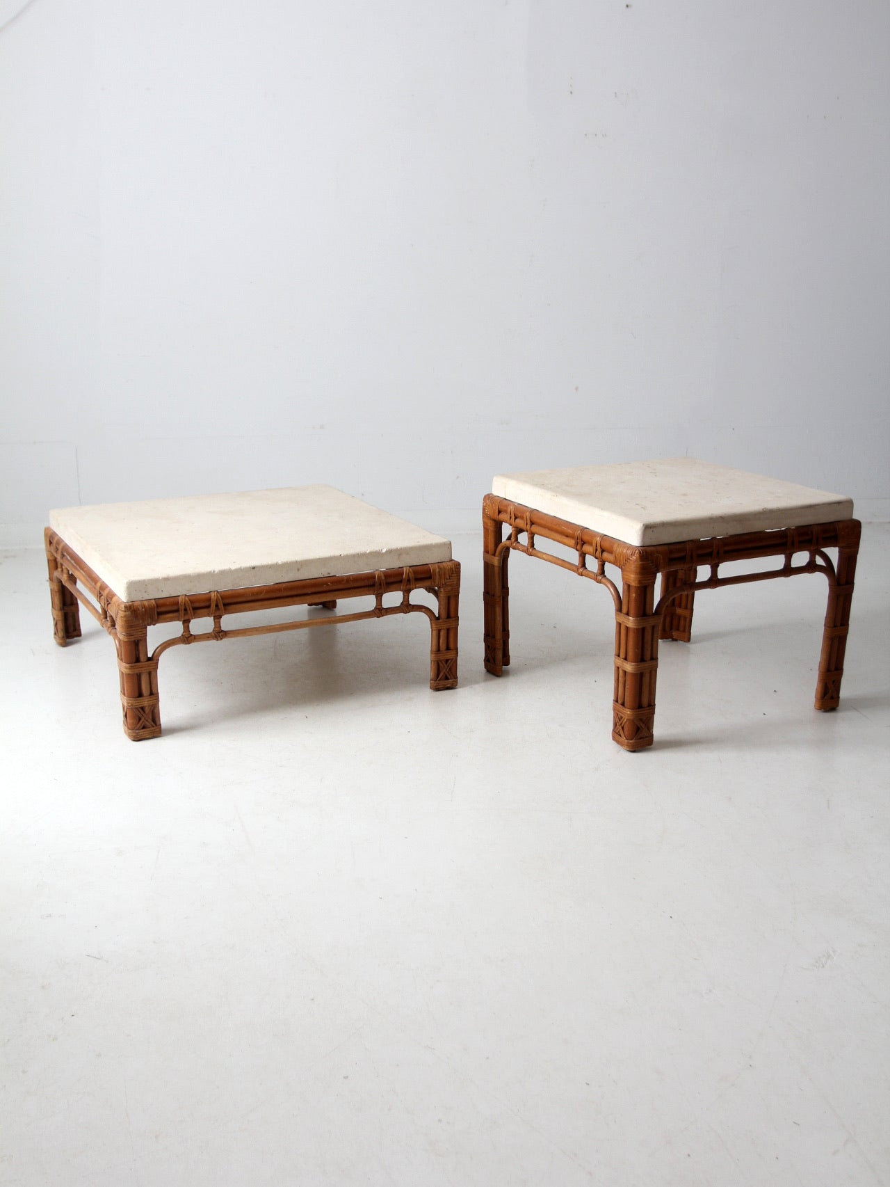 vintage stone and rattan table set