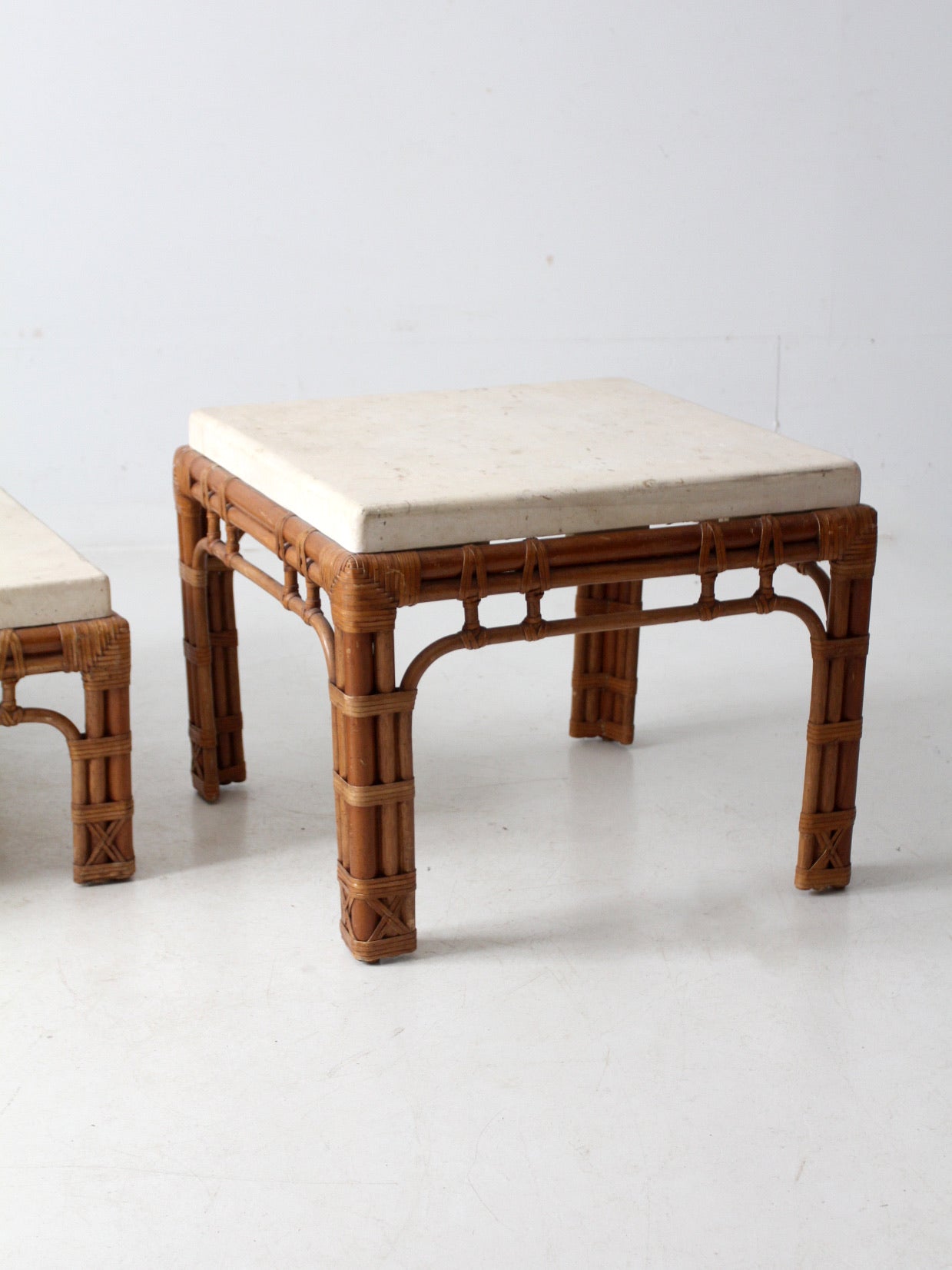 vintage stone and rattan table set