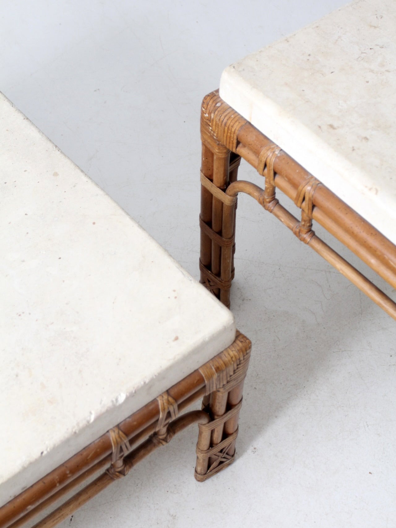 vintage stone and rattan table set