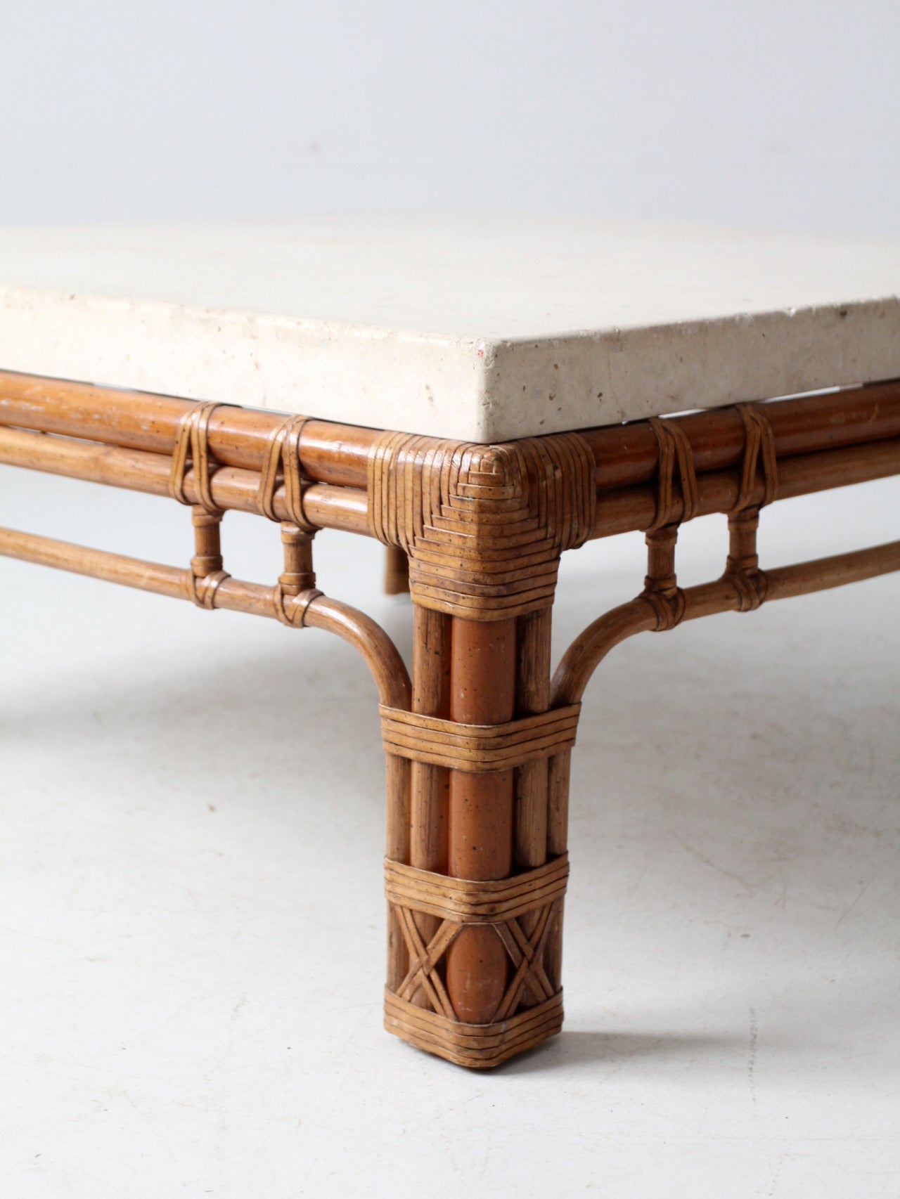 vintage stone and rattan table set