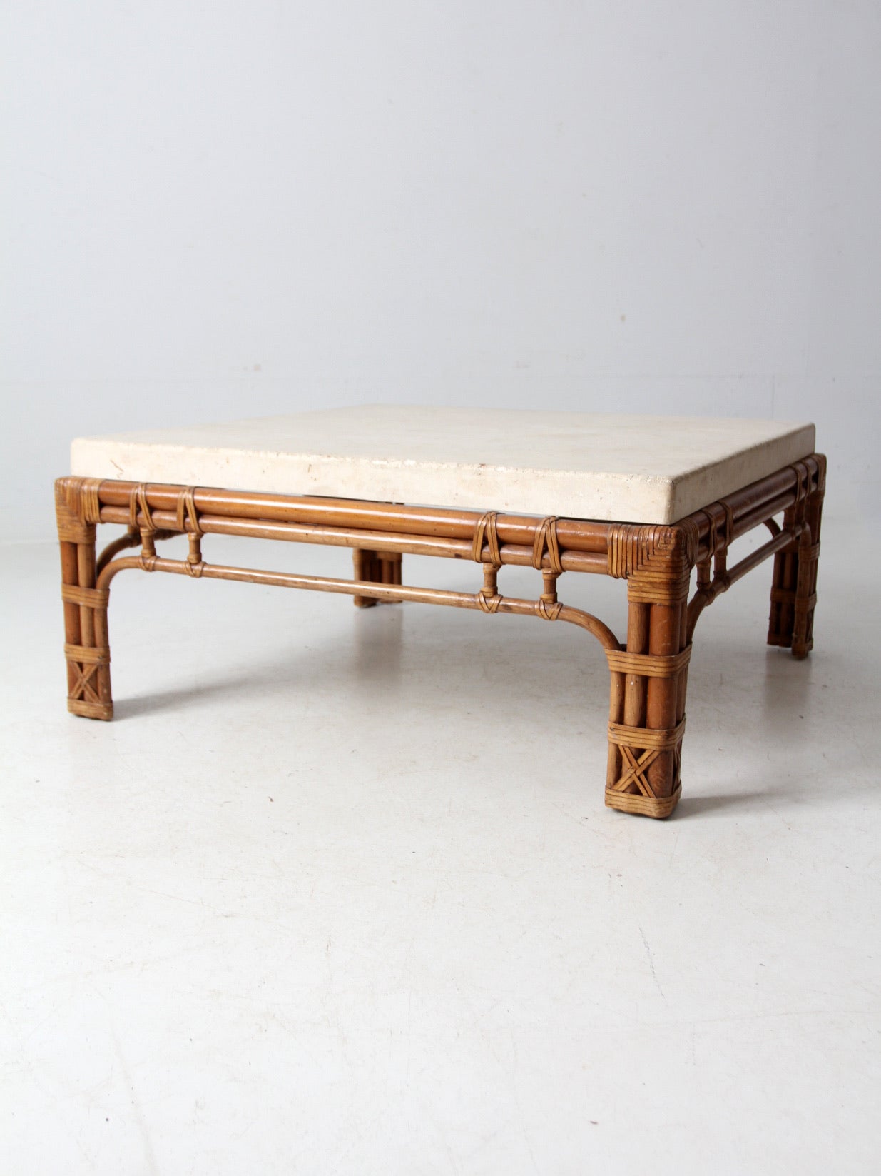 vintage stone and rattan table set