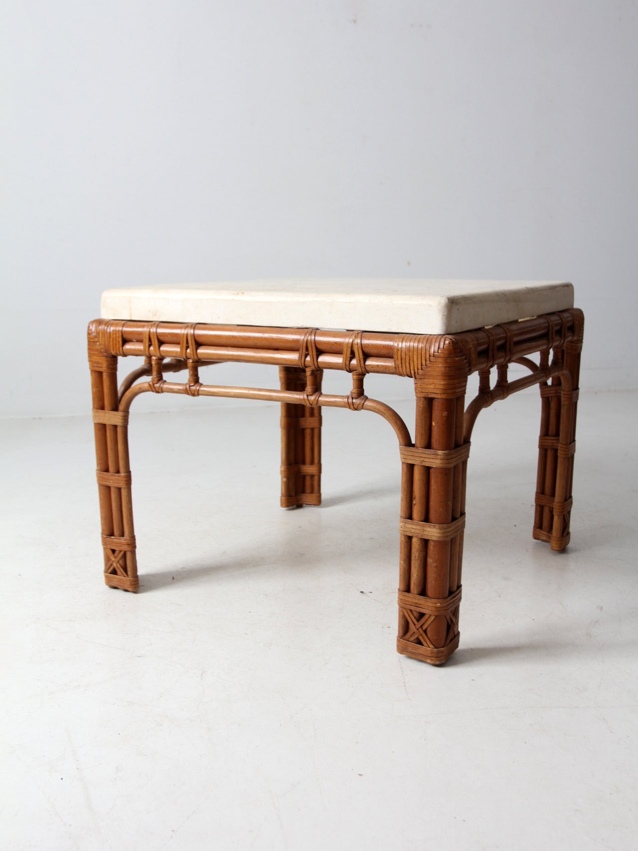 vintage stone and rattan table set