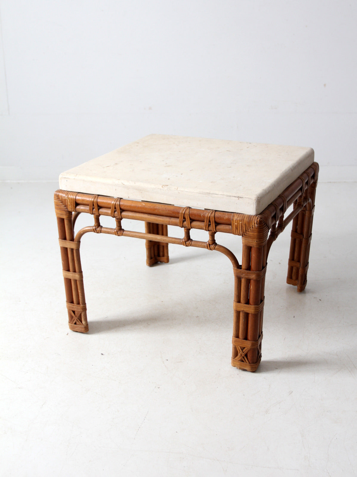 vintage stone and rattan table set