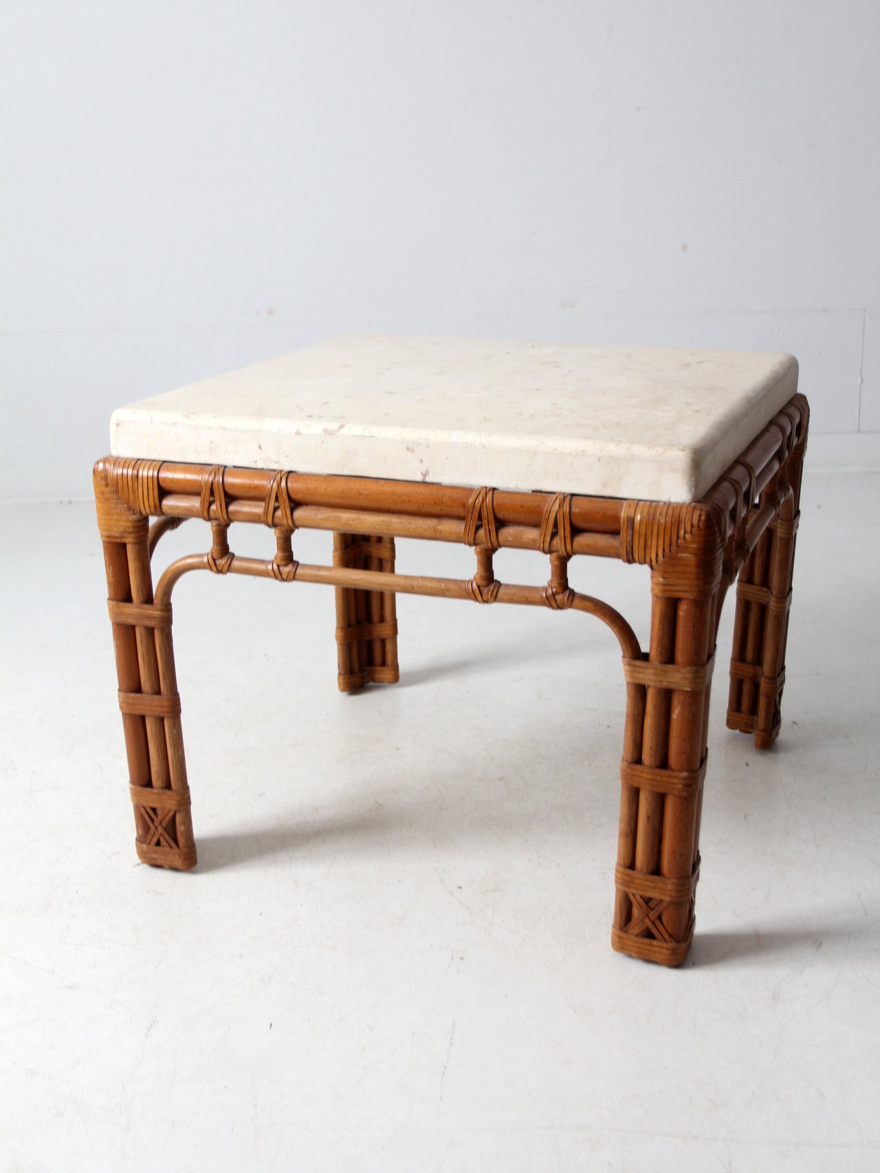 vintage stone and rattan table set