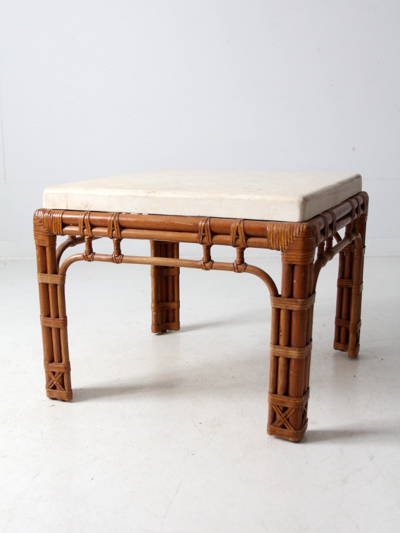 vintage stone and rattan table set