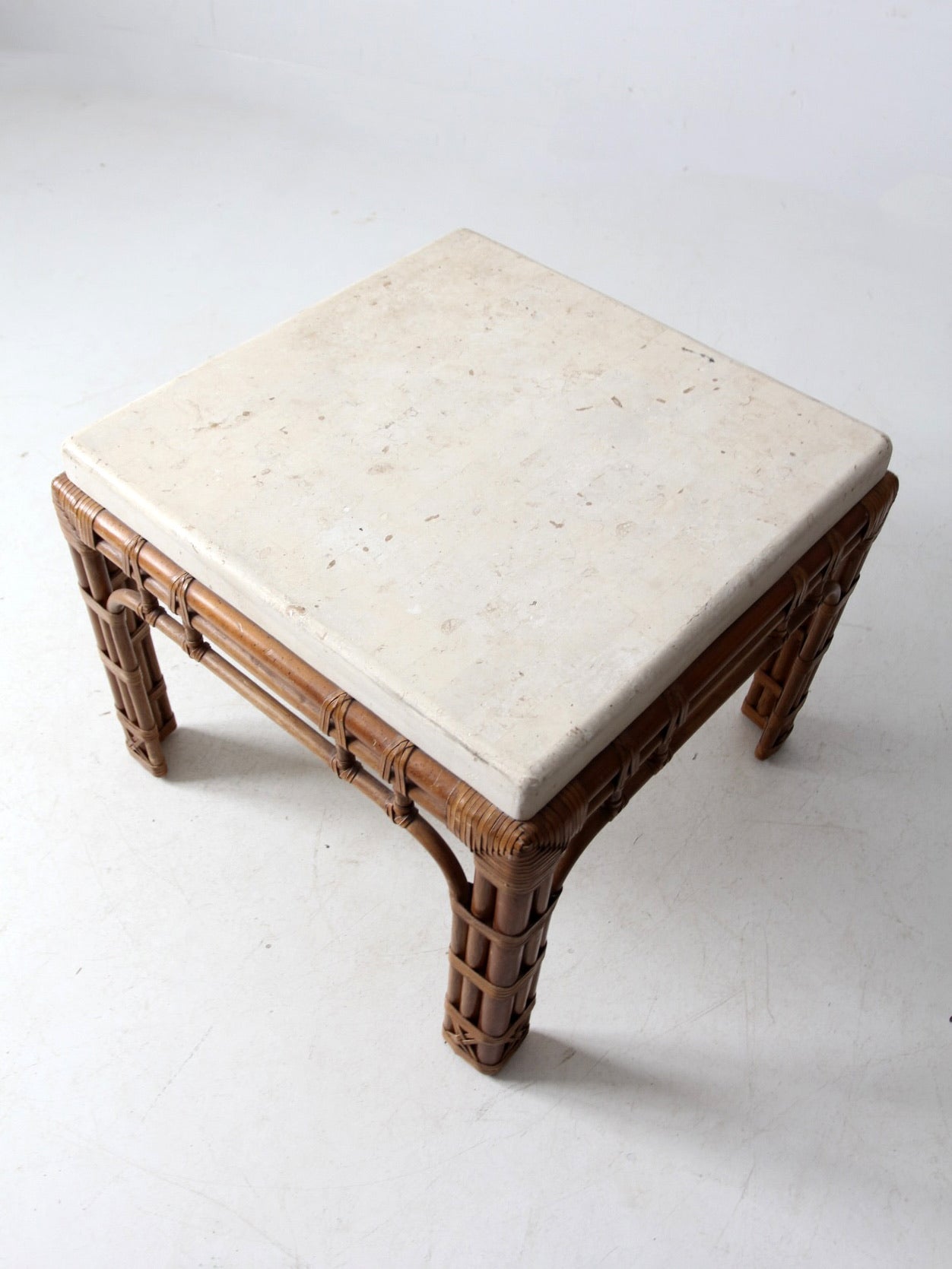 vintage stone and rattan table set