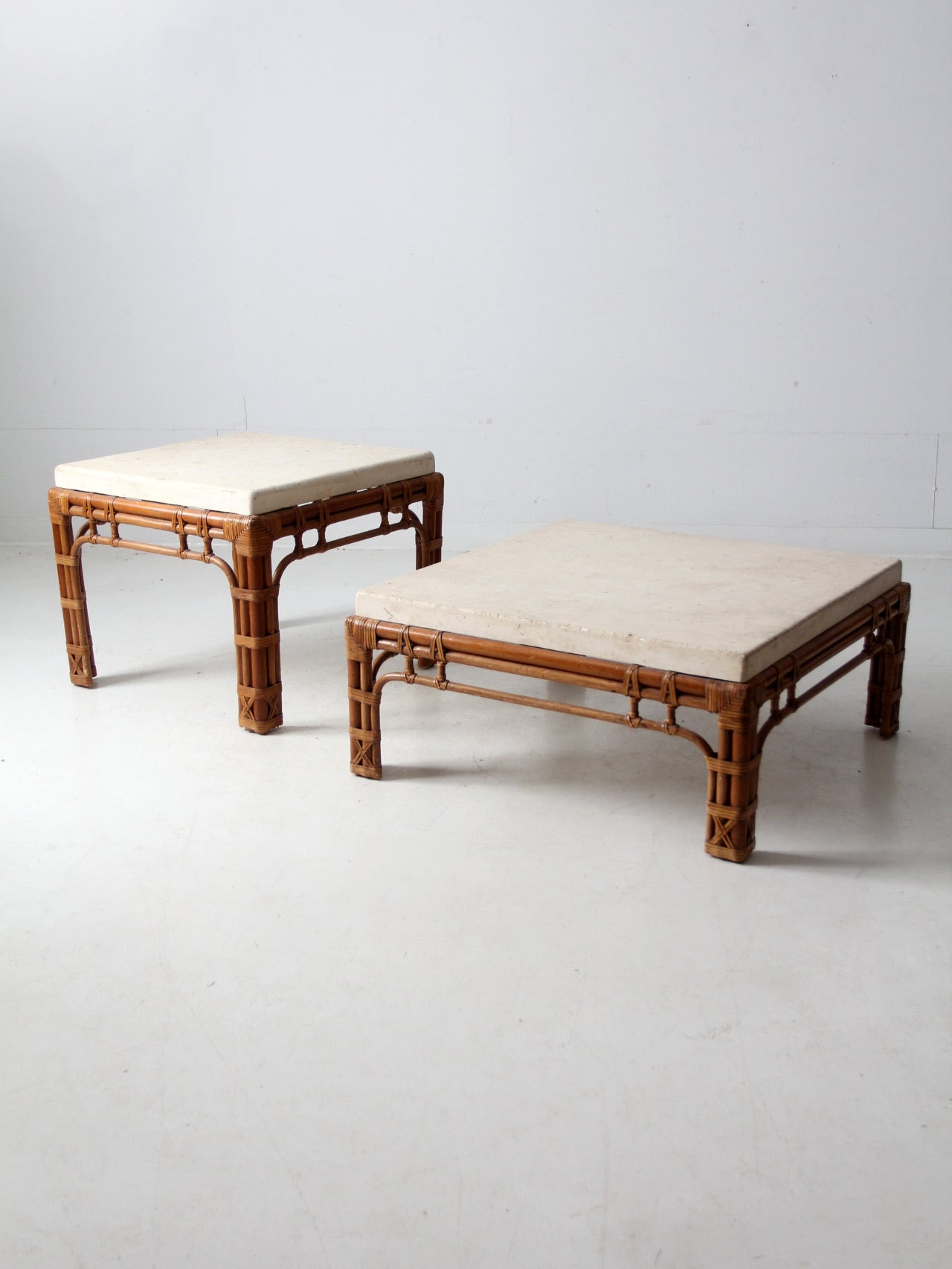 vintage stone and rattan table set