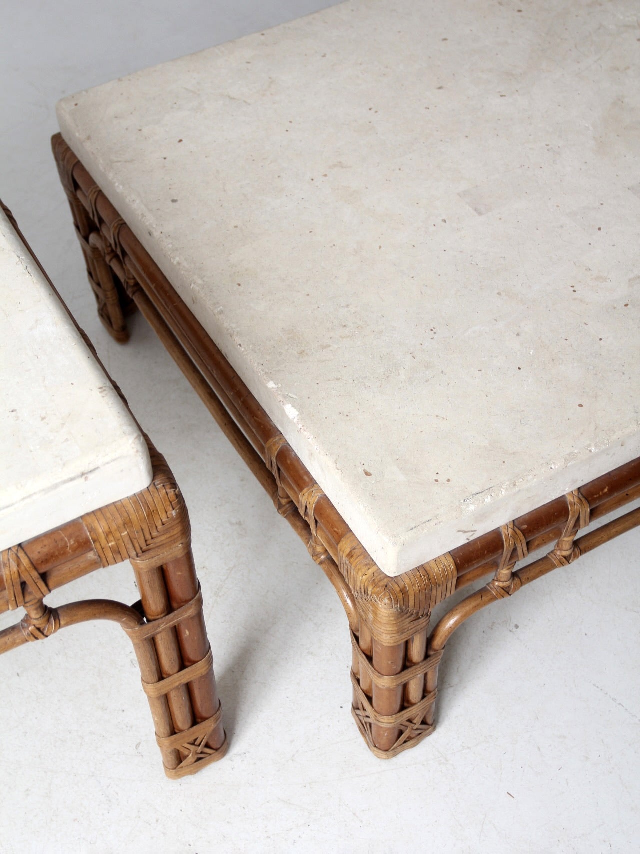 vintage stone and rattan table set