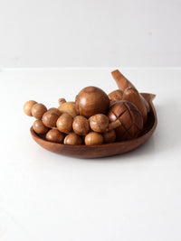 mid-century monkey pod wood fruit and bowl