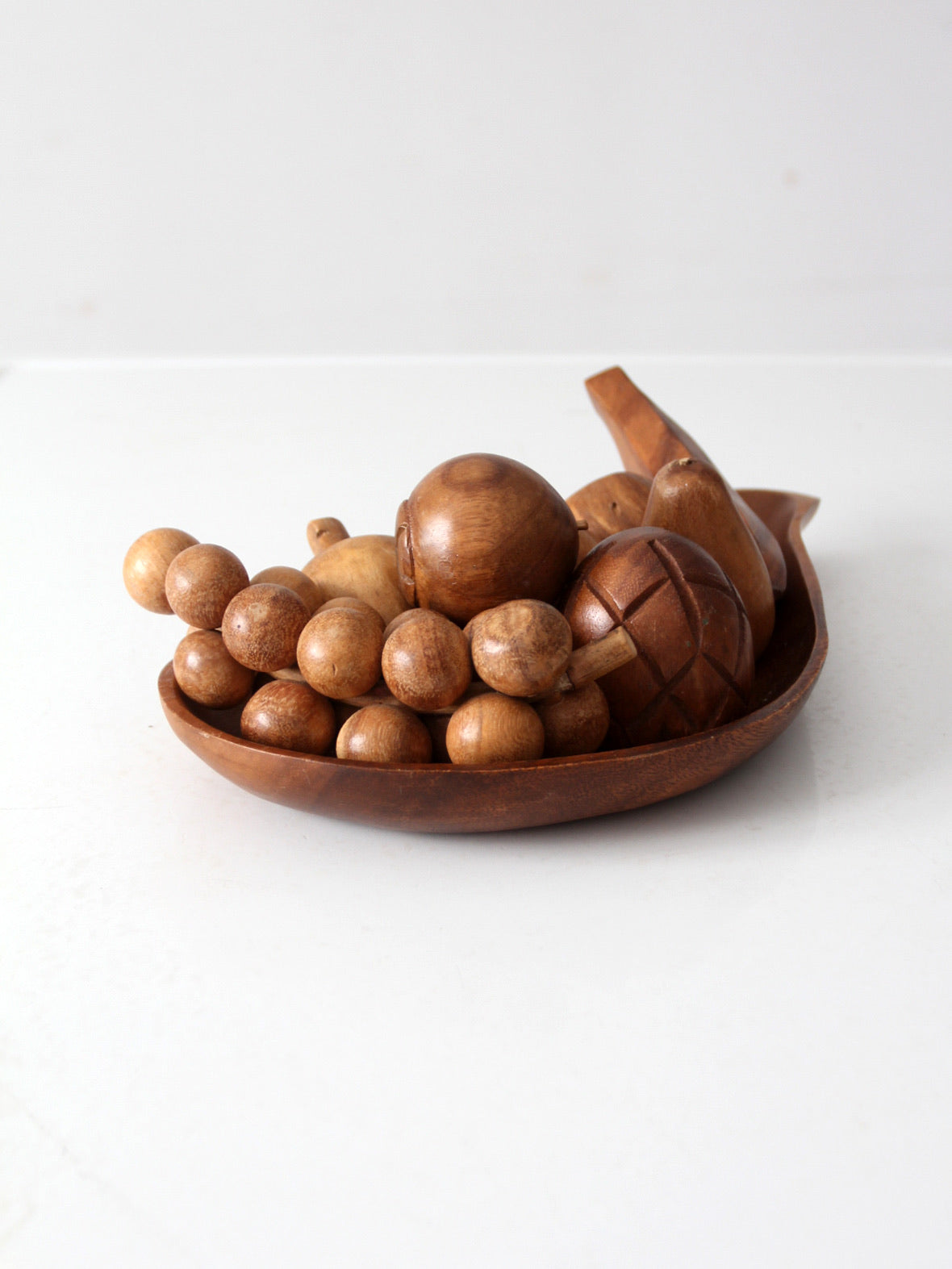 mid-century monkey pod wood fruit and bowl