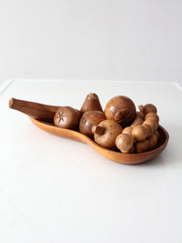 mid-century monkey pod wood fruit and bowl
