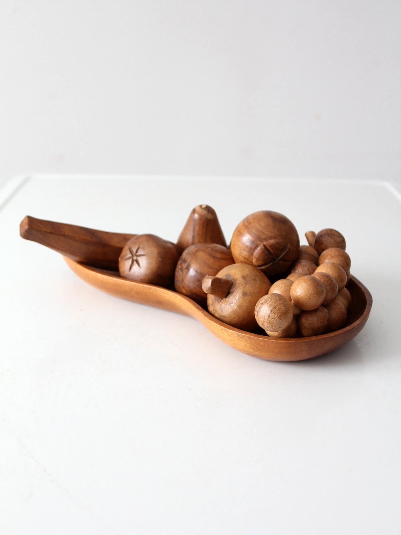 mid-century monkey pod wood fruit and bowl