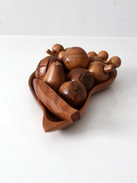 mid-century monkey pod wood fruit and bowl