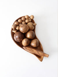 mid-century monkey pod wood fruit and bowl