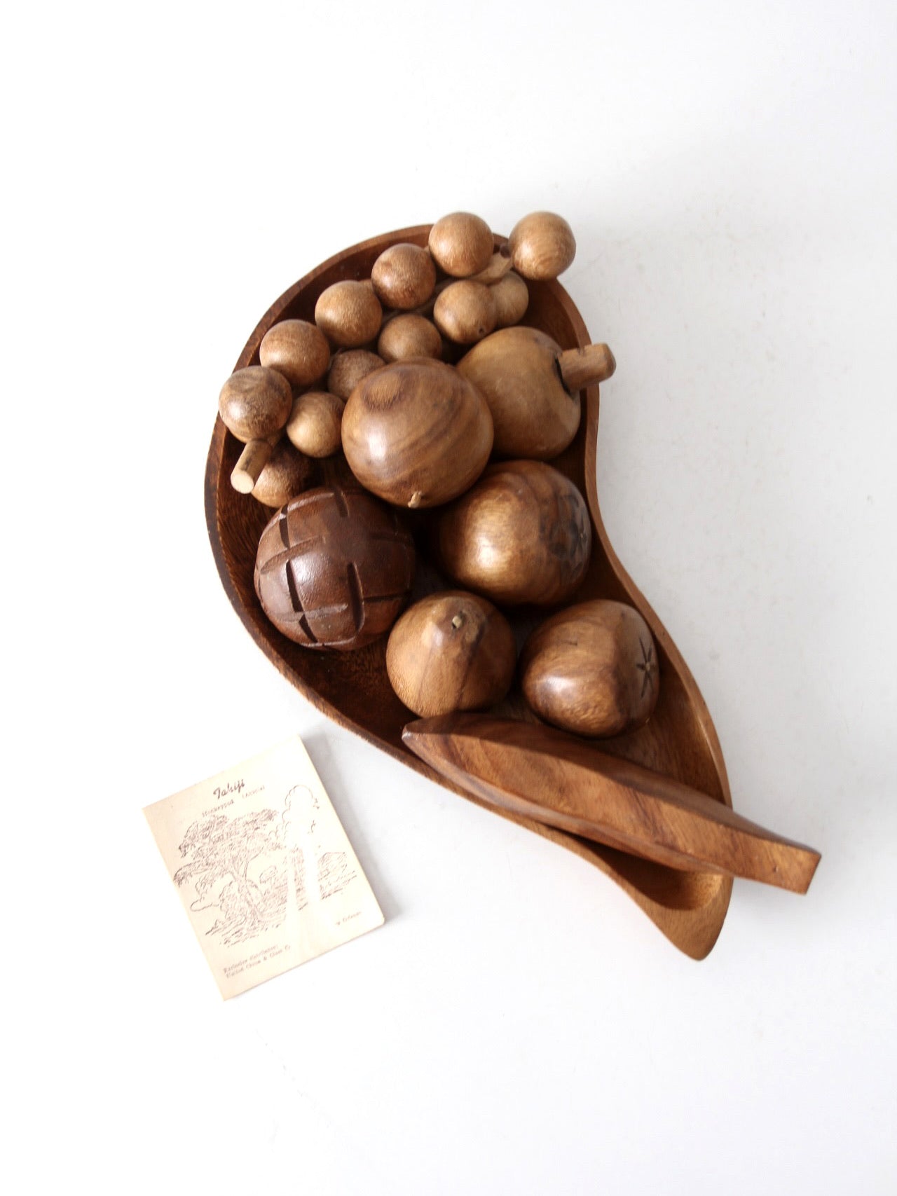 mid-century monkey pod wood fruit and bowl