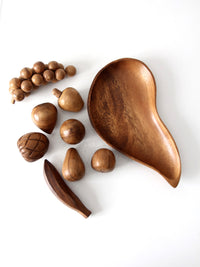 mid-century monkey pod wood fruit and bowl
