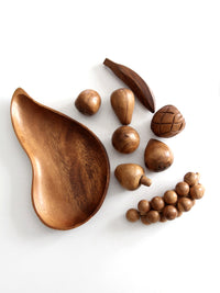 mid-century monkey pod wood fruit and bowl