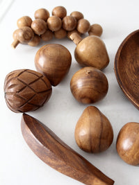 mid-century monkey pod wood fruit and bowl