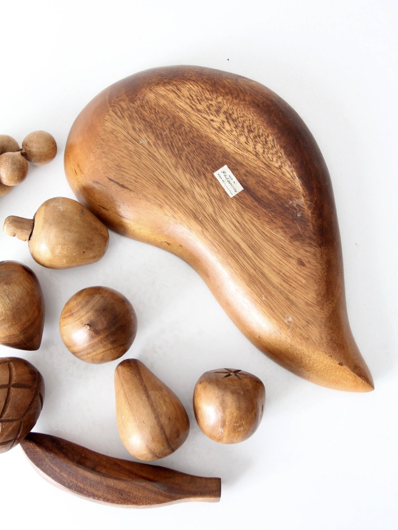 mid-century monkey pod wood fruit and bowl