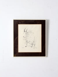 vintage framed mountain goat drawing